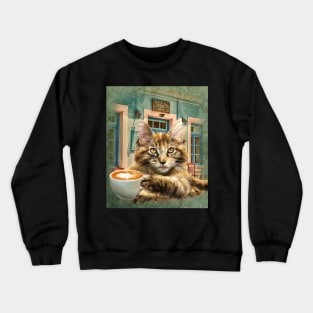 Maine Coon Cat With Coffee Crewneck Sweatshirt